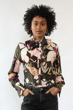 Lurex Floral Pussybow Blouse M