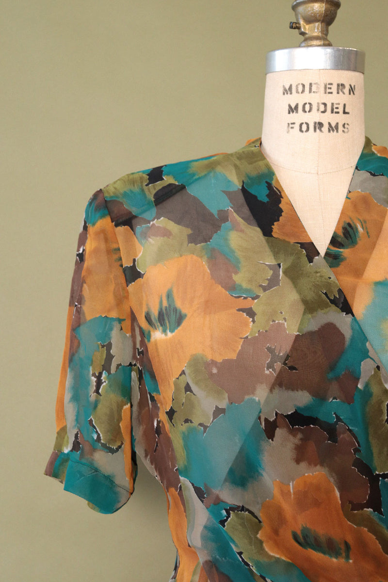 Sheer Leafy Watercolor Top M