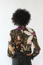 Lurex Floral Pussybow Blouse M