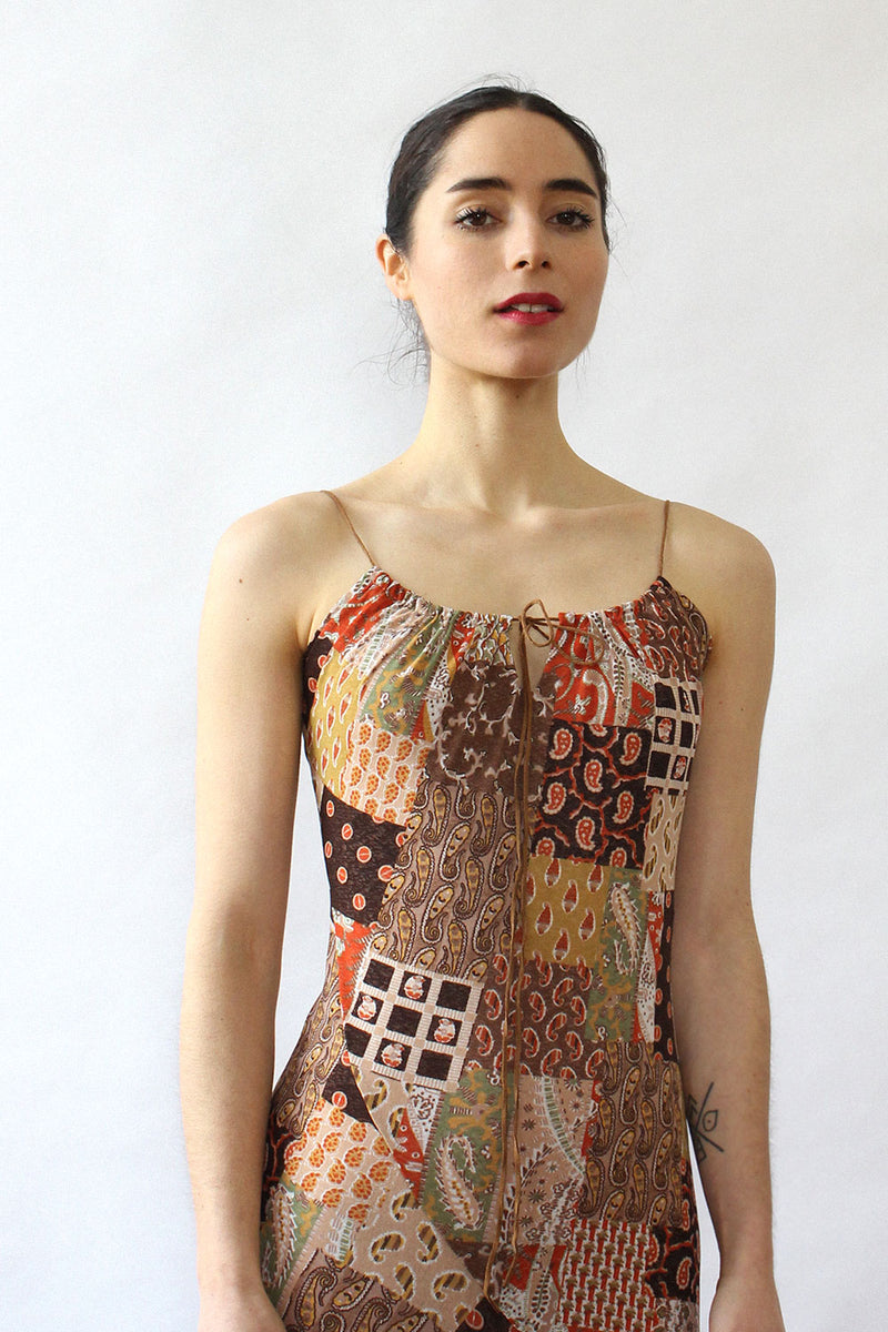 Patchwork Print Halter Dress XS-M