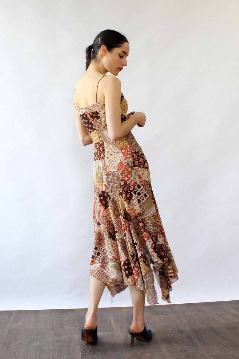 Patchwork Print Halter Dress XS-M