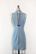 Lightwash Denim Lace-back Mini Dress M