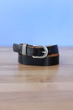 Triple Ring Black Leather Belt