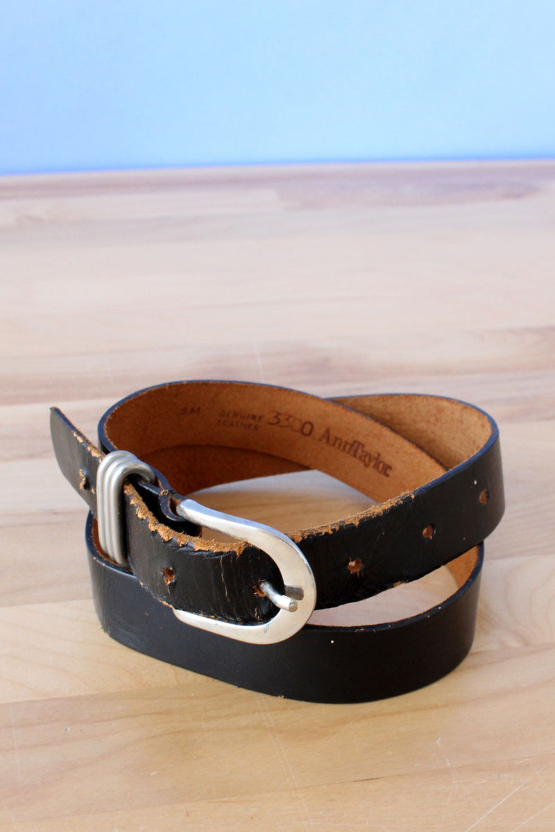 Triple Ring Black Leather Belt