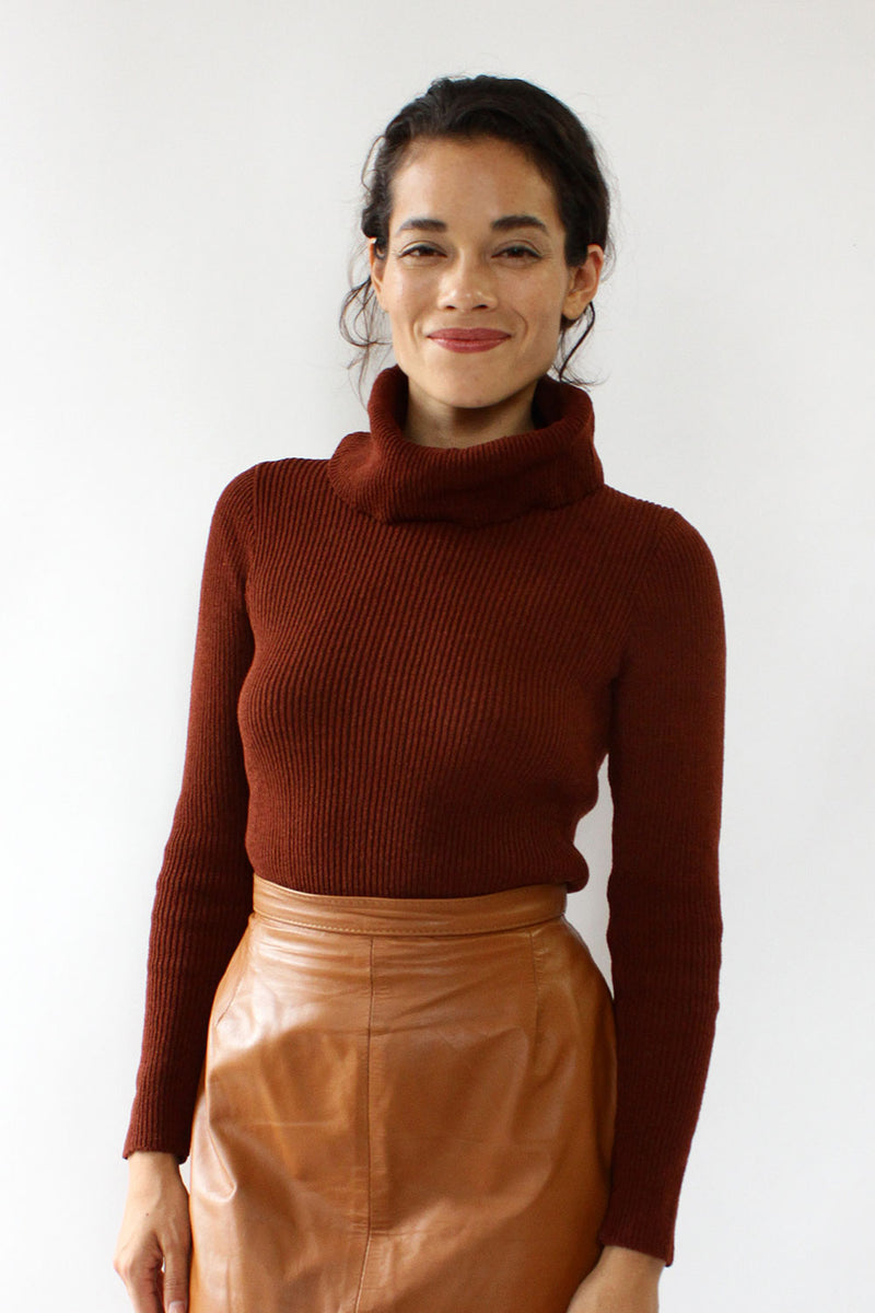 Marsala Ribbed Turtleneck S