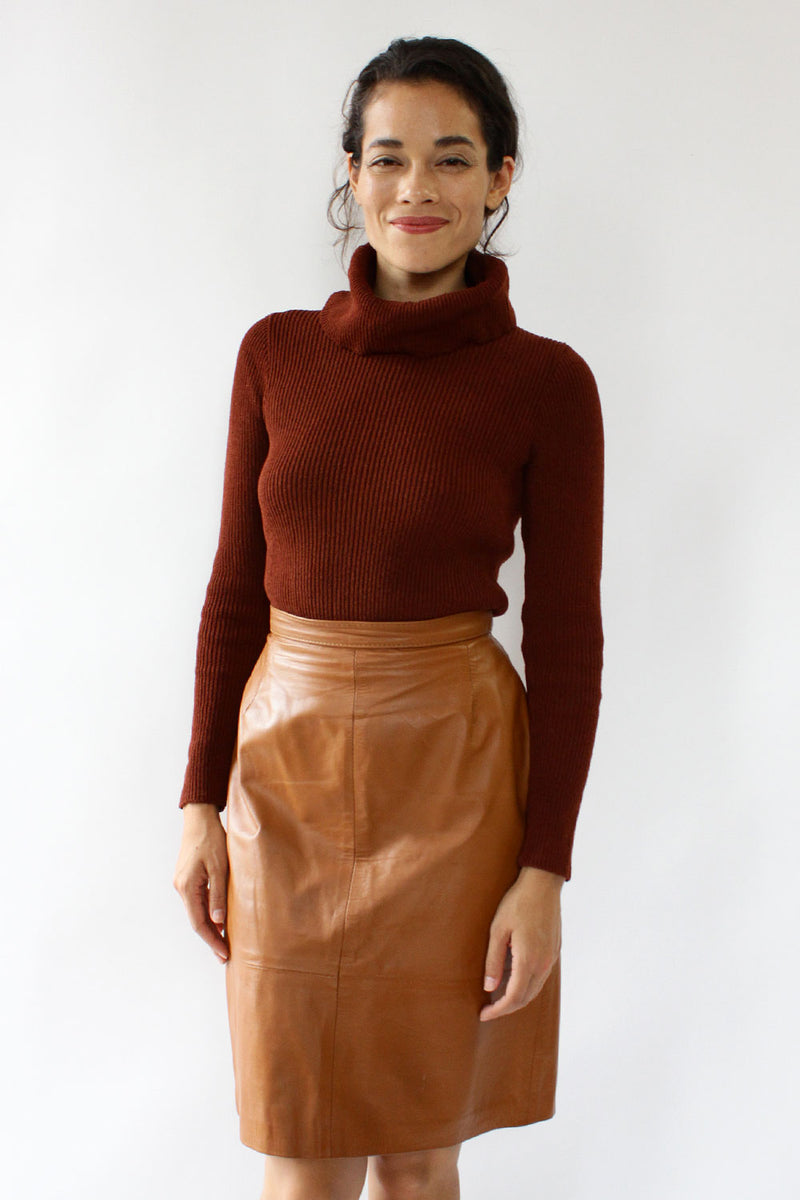 Toffee Leather Skirt M