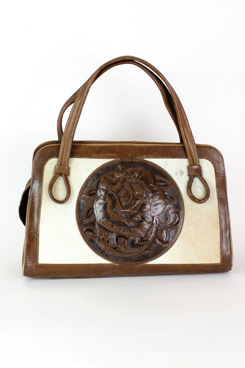 Flores Tooled Leather Ponyhair Handbag
