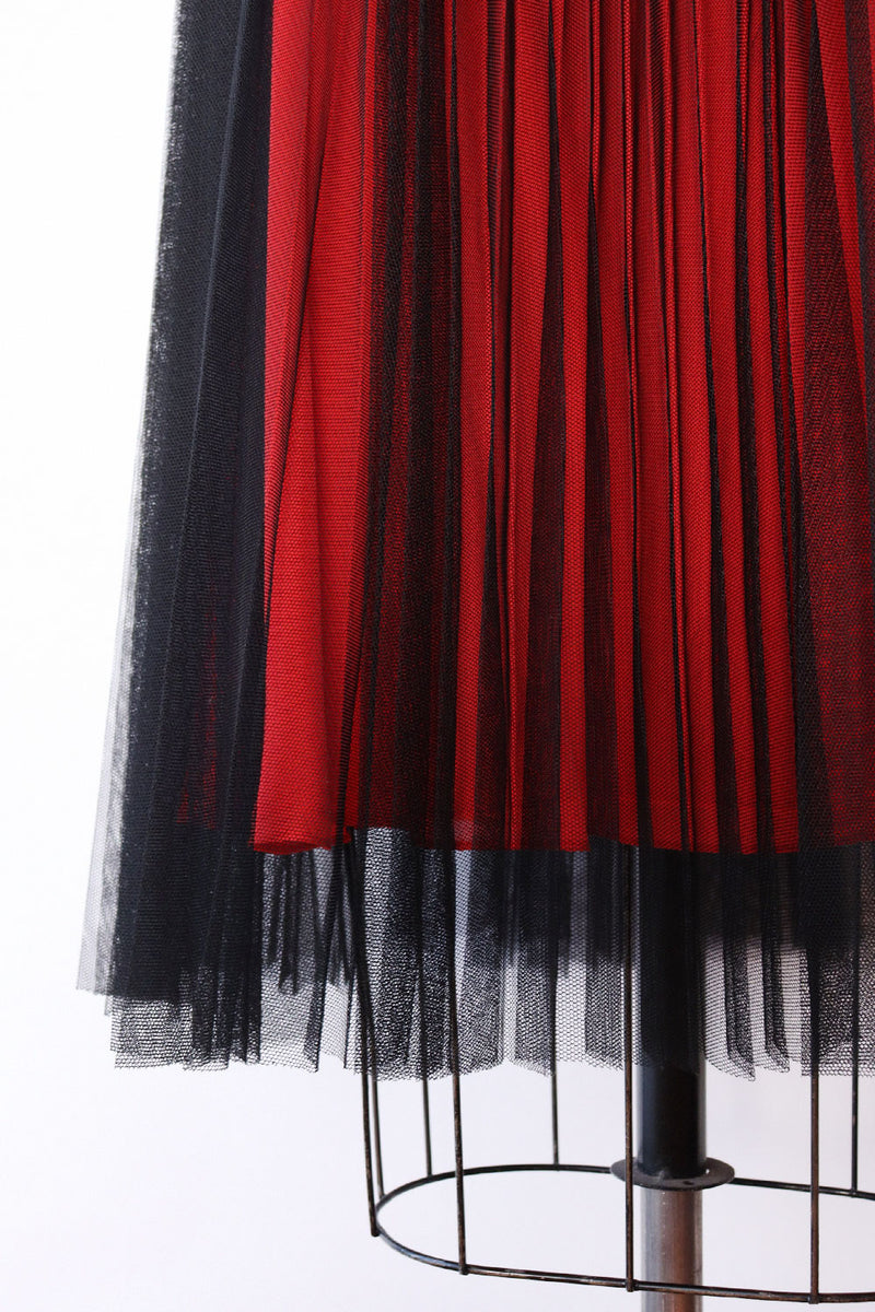 Pleated Chiffon Red Black Tent Dress S