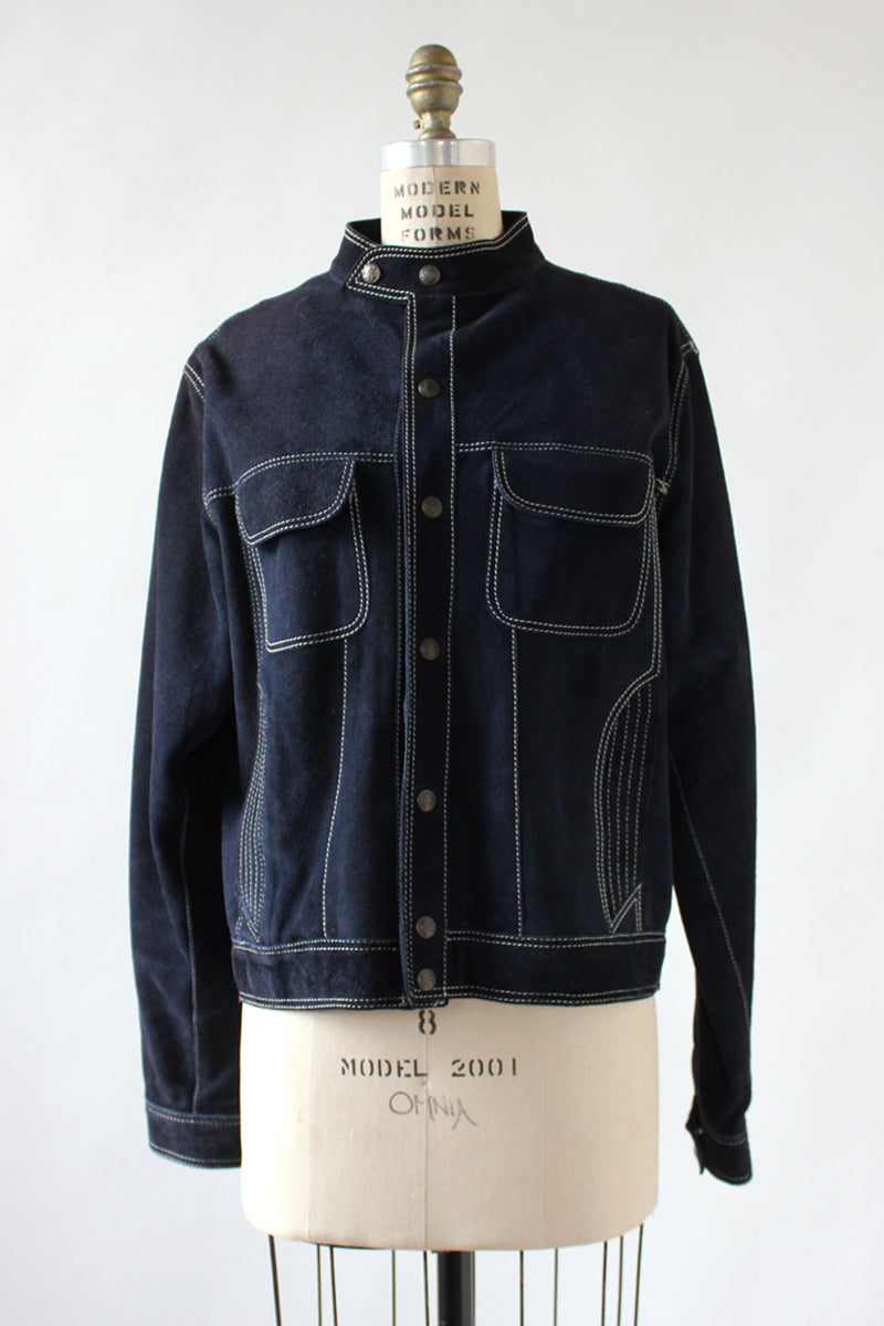 Navy Suede Slouch Jacket M