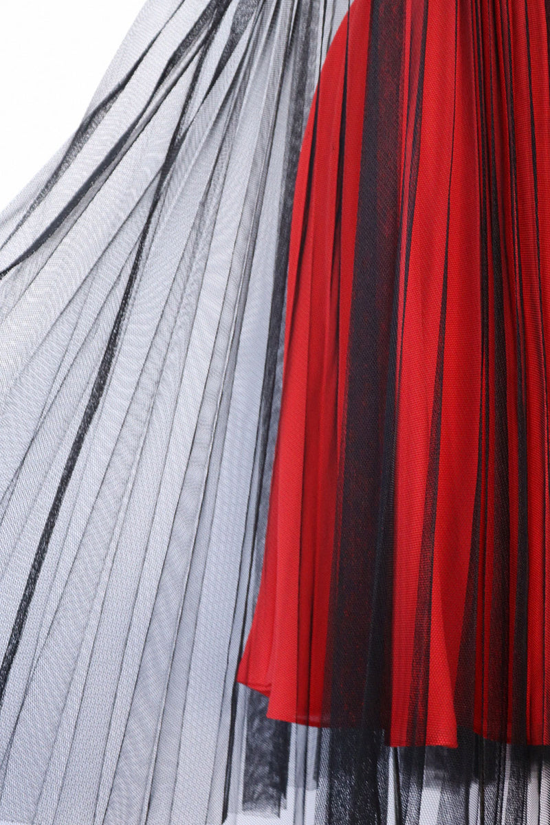 Pleated Chiffon Red Black Tent Dress S