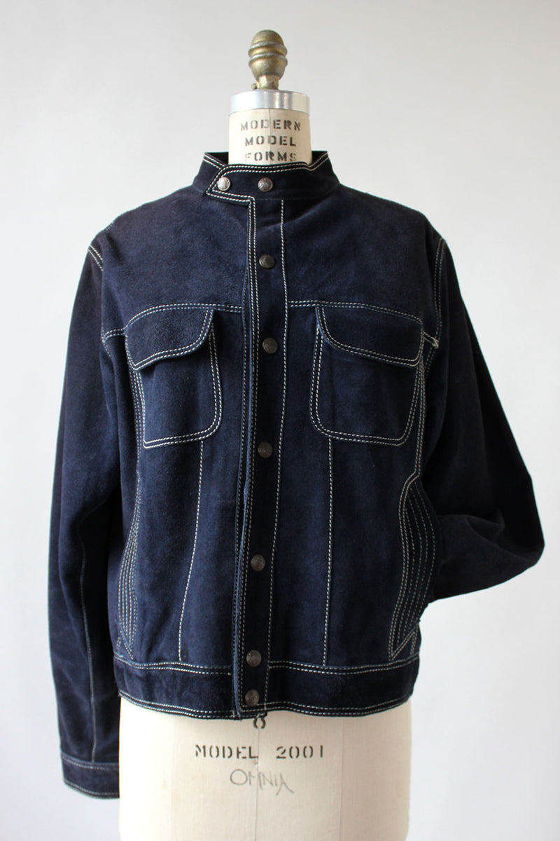 Navy Suede Slouch Jacket M
