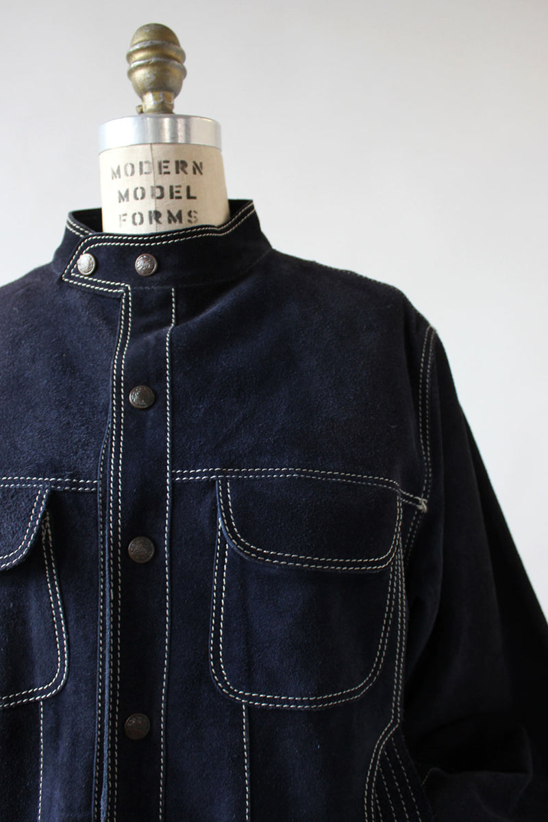 Navy Suede Slouch Jacket M