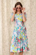 Belle France Bright Floral Dropwaist Dress S