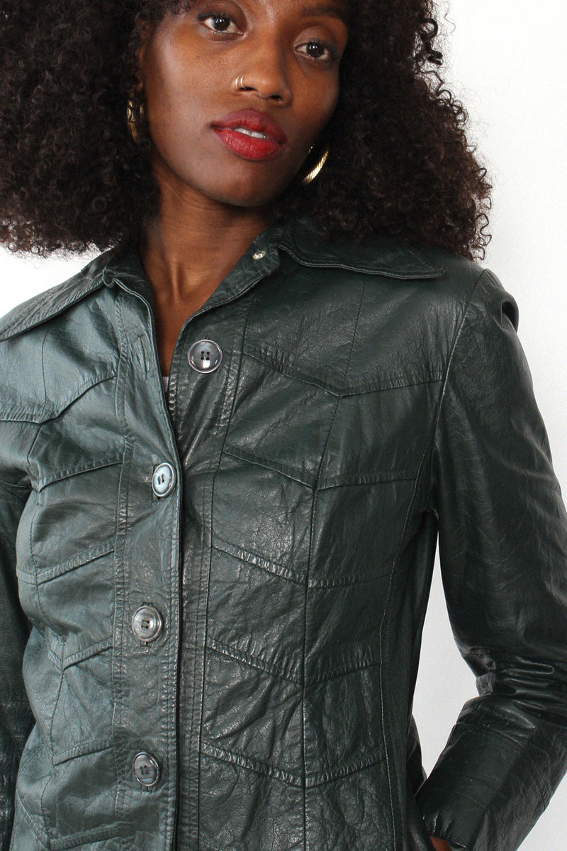 Hunter Green Leather Jacket S