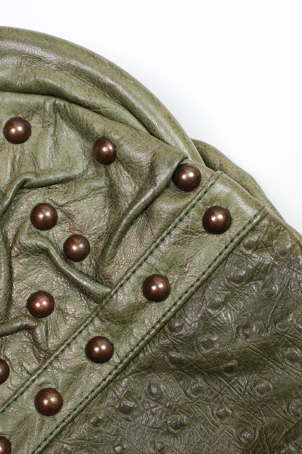 Studded Olive Leather Clutch
