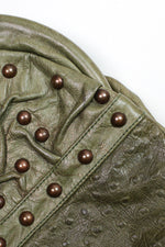 Studded Olive Leather Clutch