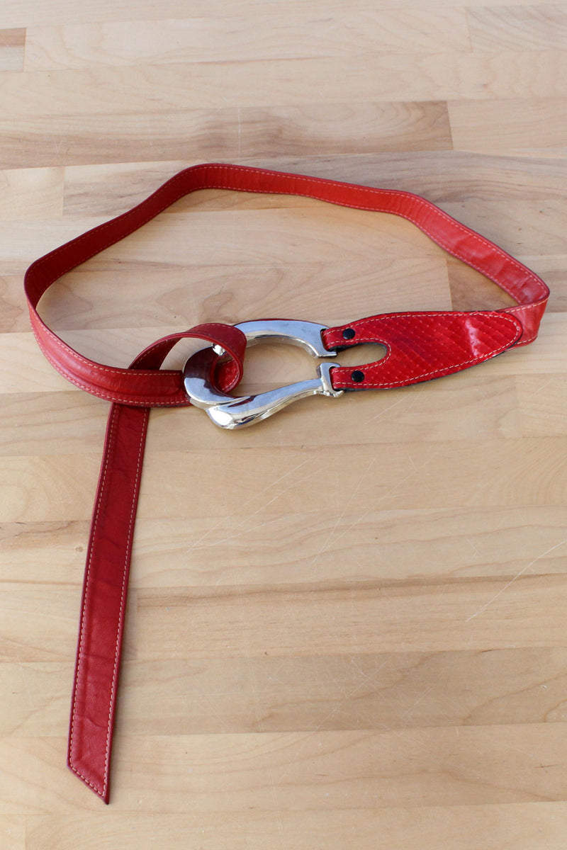 Mixed Material Brick Red Belt