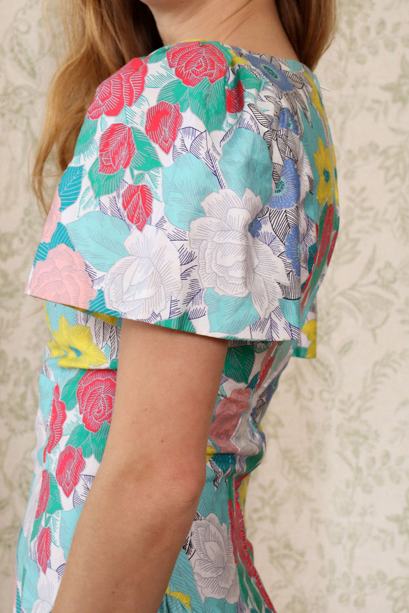Belle France Bright Floral Dropwaist Dress S