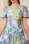 Belle France Bright Floral Dropwaist Dress S