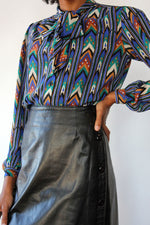 Papery Black Leather Button Skirt