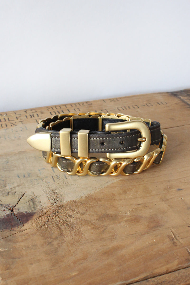 Brushed Brass Link Leather Belt