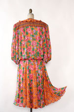 Mosaic Pleated Georgette Dress M-XL