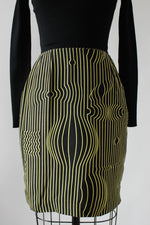 Wavy Line Silk Skirt M