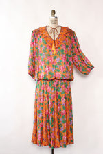 Mosaic Pleated Georgette Dress M-XL