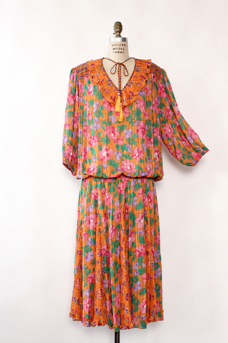 Mosaic Pleated Georgette Dress M-XL