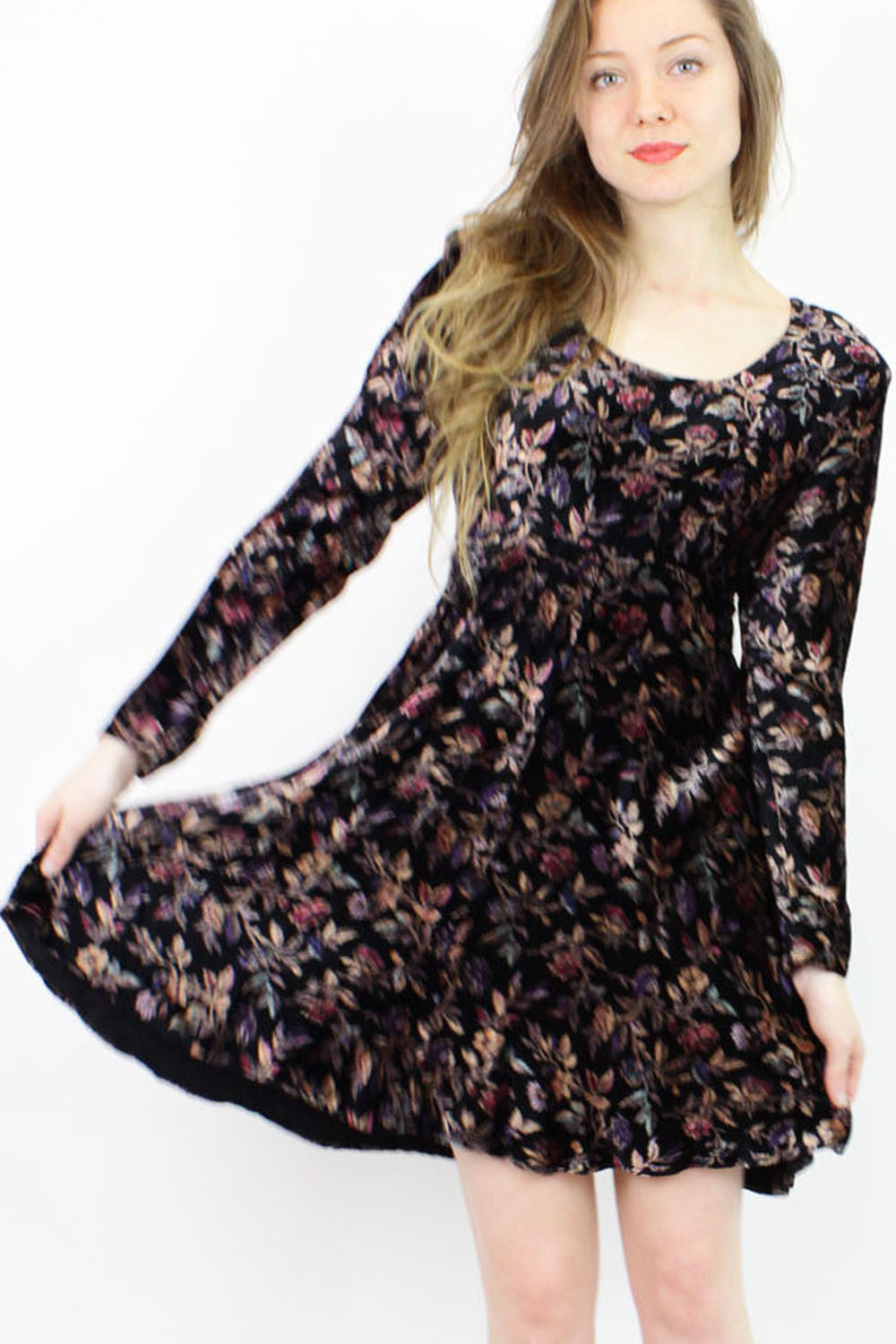 90s floral velvet dress M