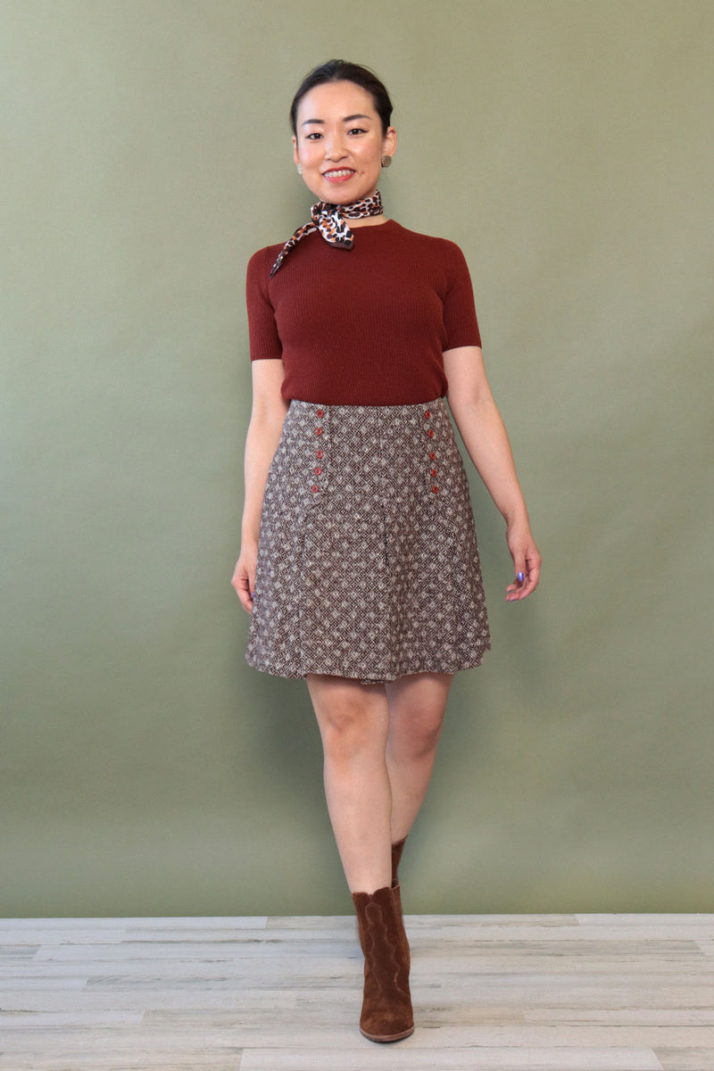Tweed Button Mini Skirt XS