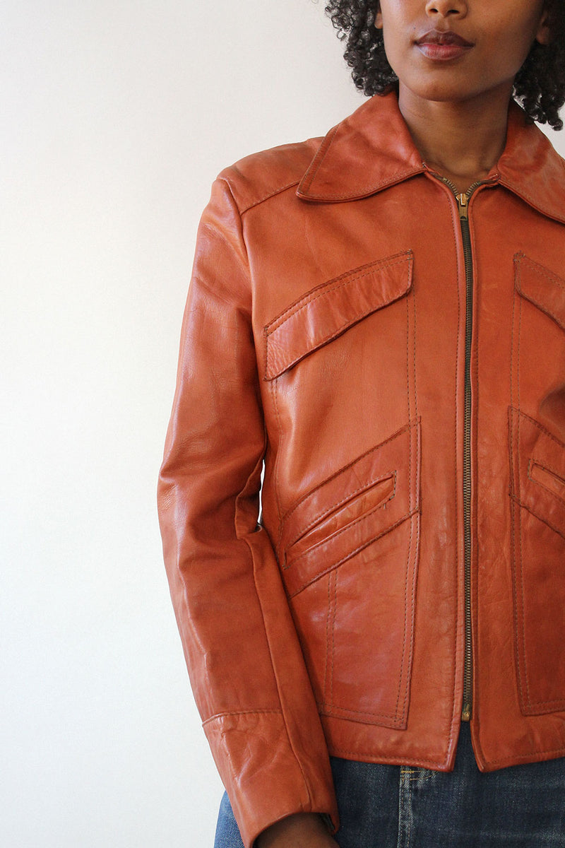 Burnt Orange Leather Jacket M – OMNIA