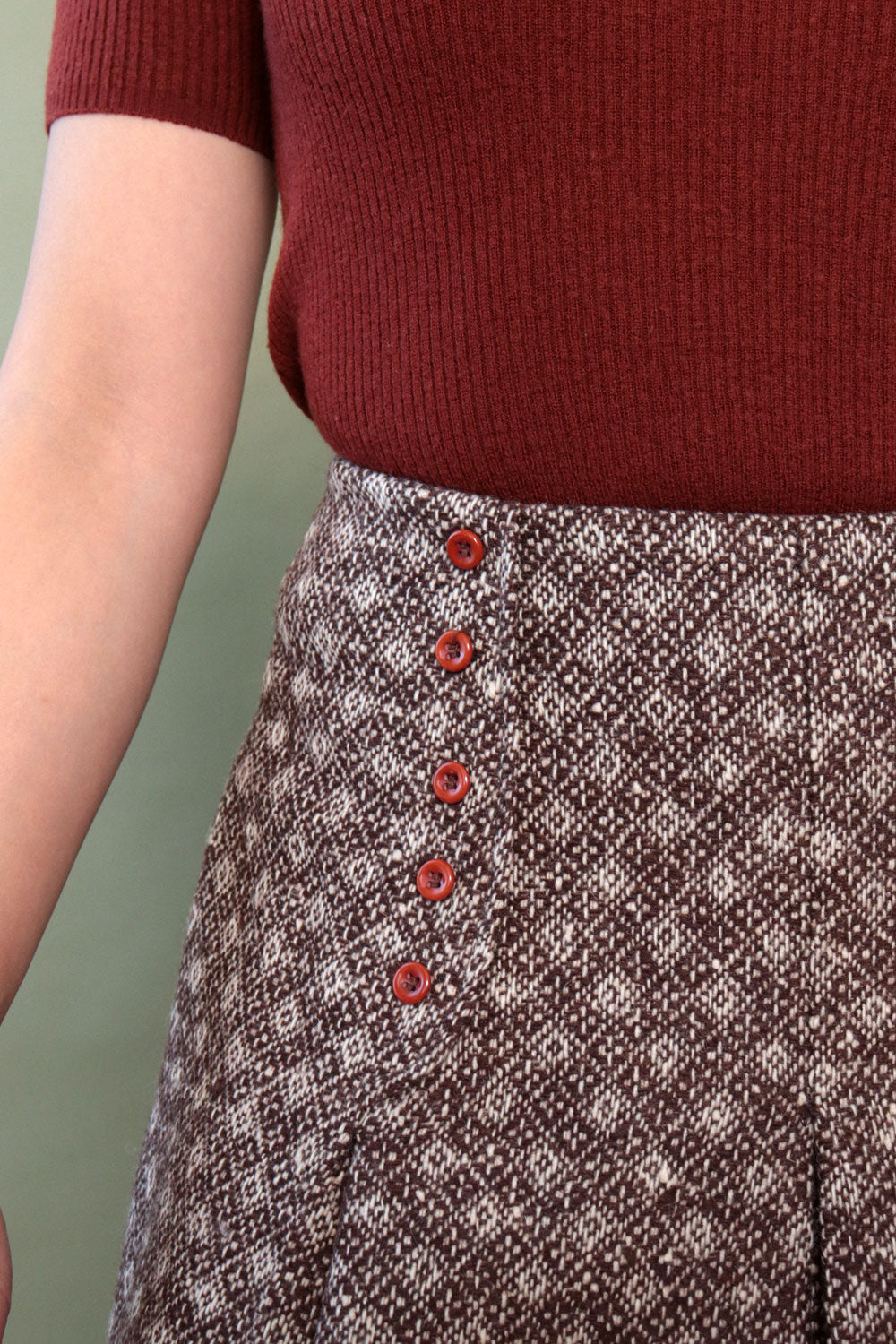 Tweed Button Mini Skirt XS