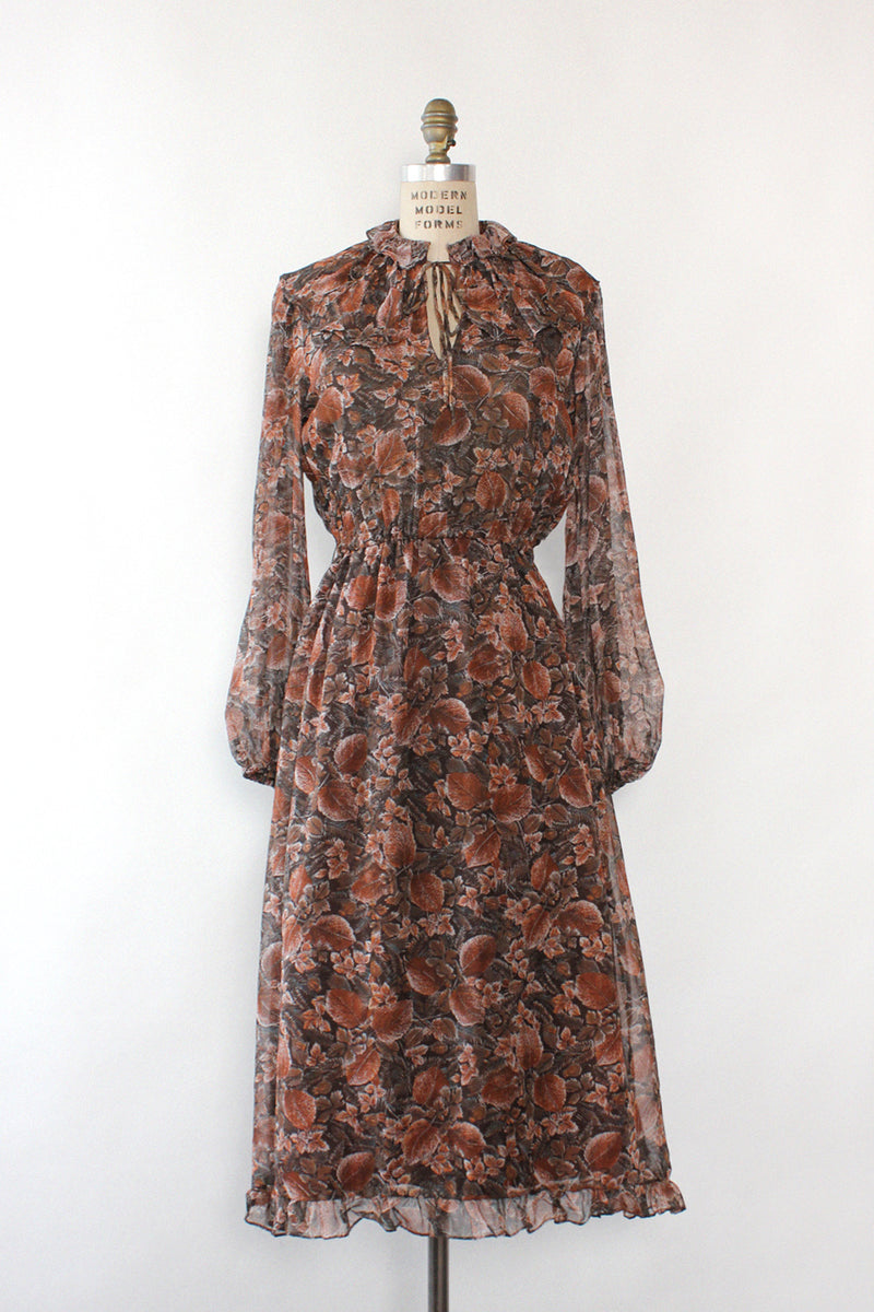 Earthy Leaf Print Dress M-M/L