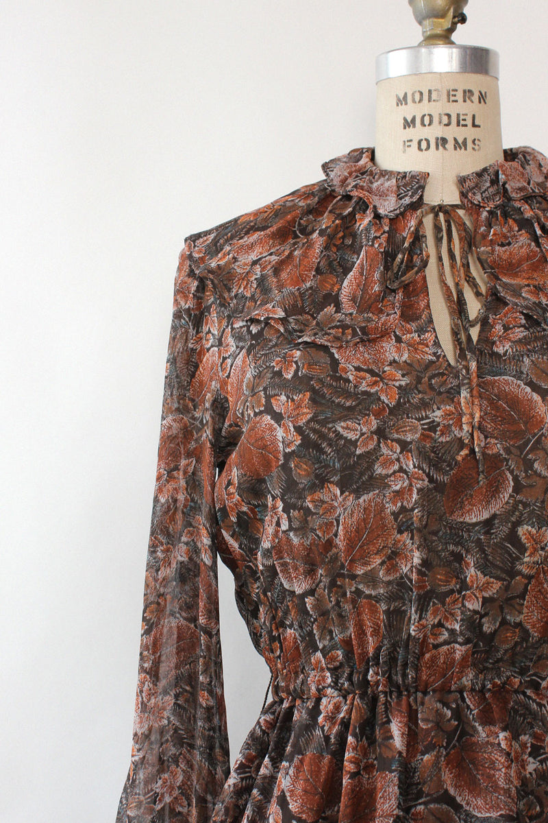 Earthy Leaf Print Dress M-M/L