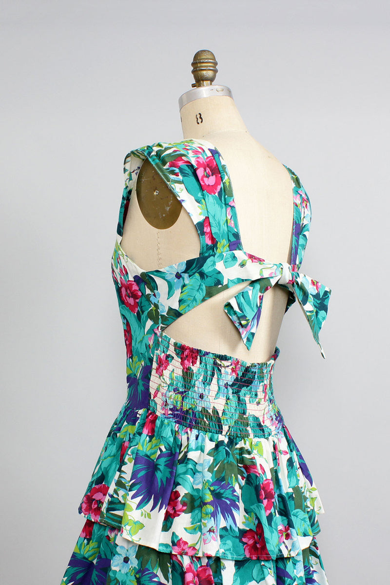 Tiered Tropical Tie Dress M