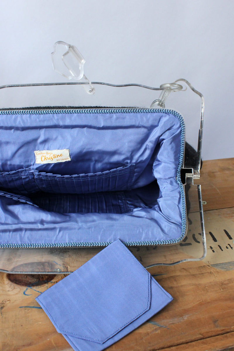 Oversized Needlepoint Lucite Frame Purse