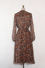 Earthy Leaf Print Dress M-M/L