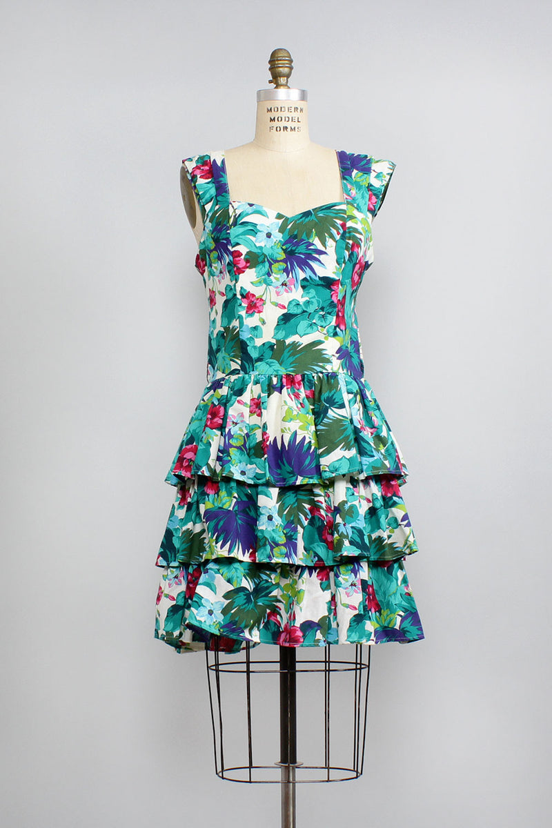 Tiered Tropical Tie Dress M