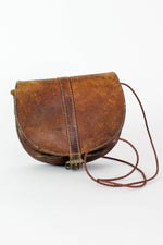 Distressed Leather Crossbody Saddle Bag