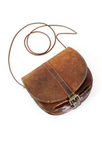 Distressed Leather Crossbody Saddle Bag