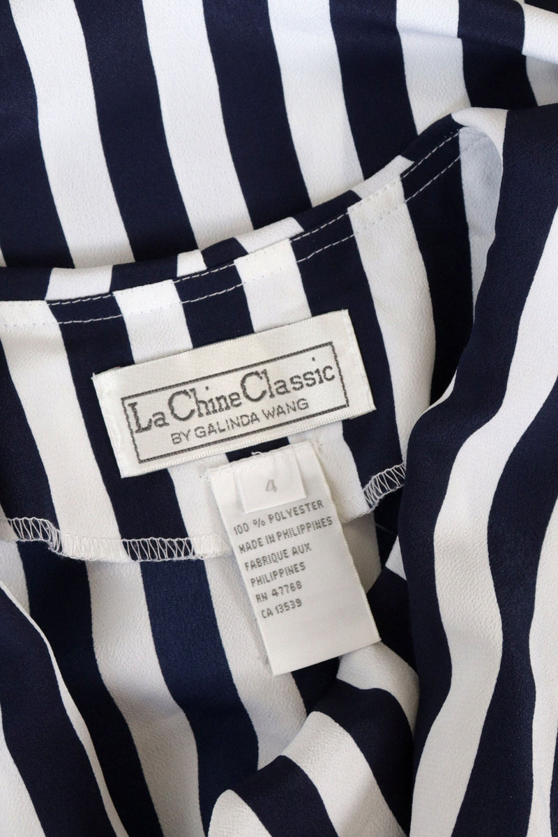 Bold Navy Stripe Ruffle Blouse S/M
