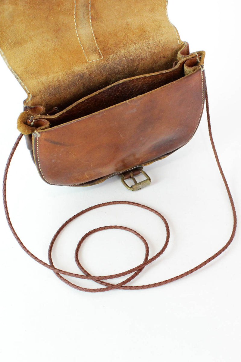 Distressed Leather Crossbody Saddle Bag