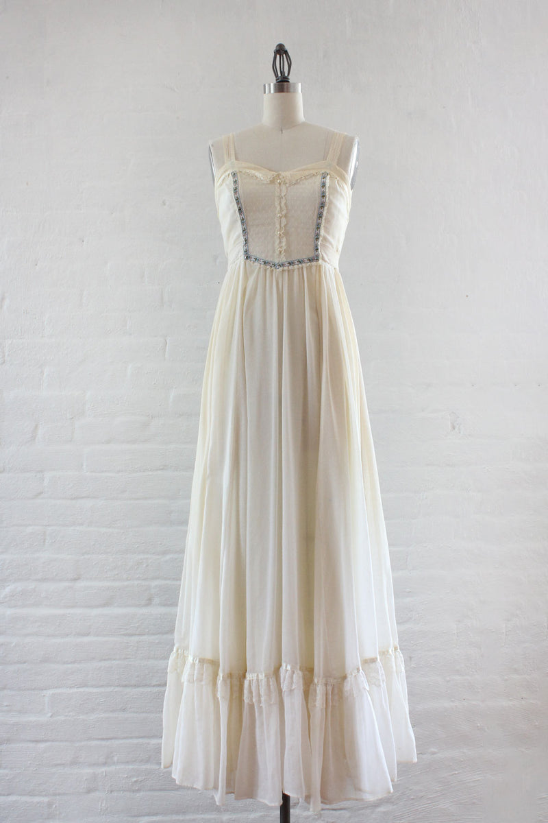 Gunne Sax Ivory Gauze Maxi Dress XS