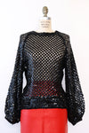 Sequined Net Balloon Sleeve Top S-L