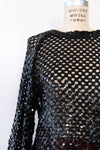 Sequined Net Balloon Sleeve Top S-L