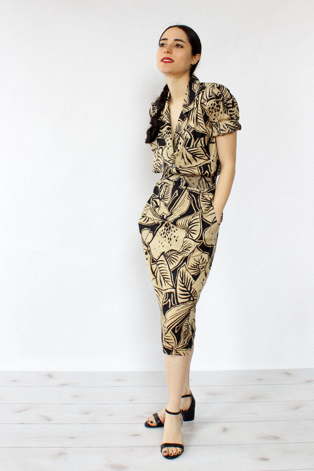 Candace Leaf Print Dress S – OMNIA