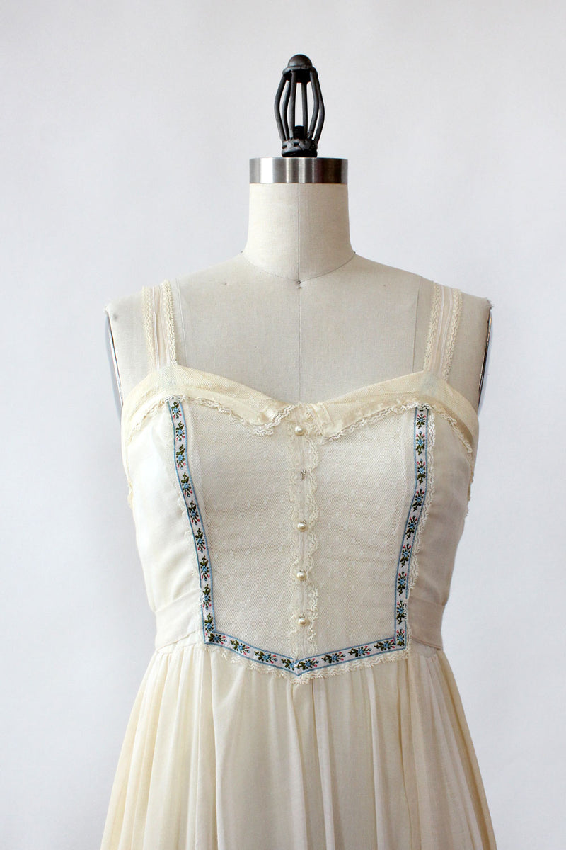 Gunne Sax Ivory Gauze Maxi Dress XS