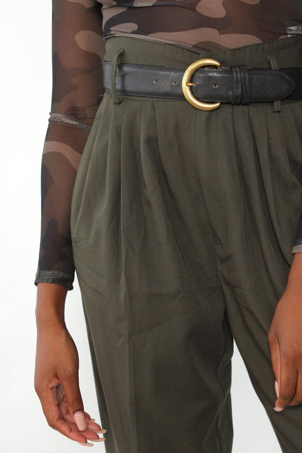 Army Green High Waist Slacks