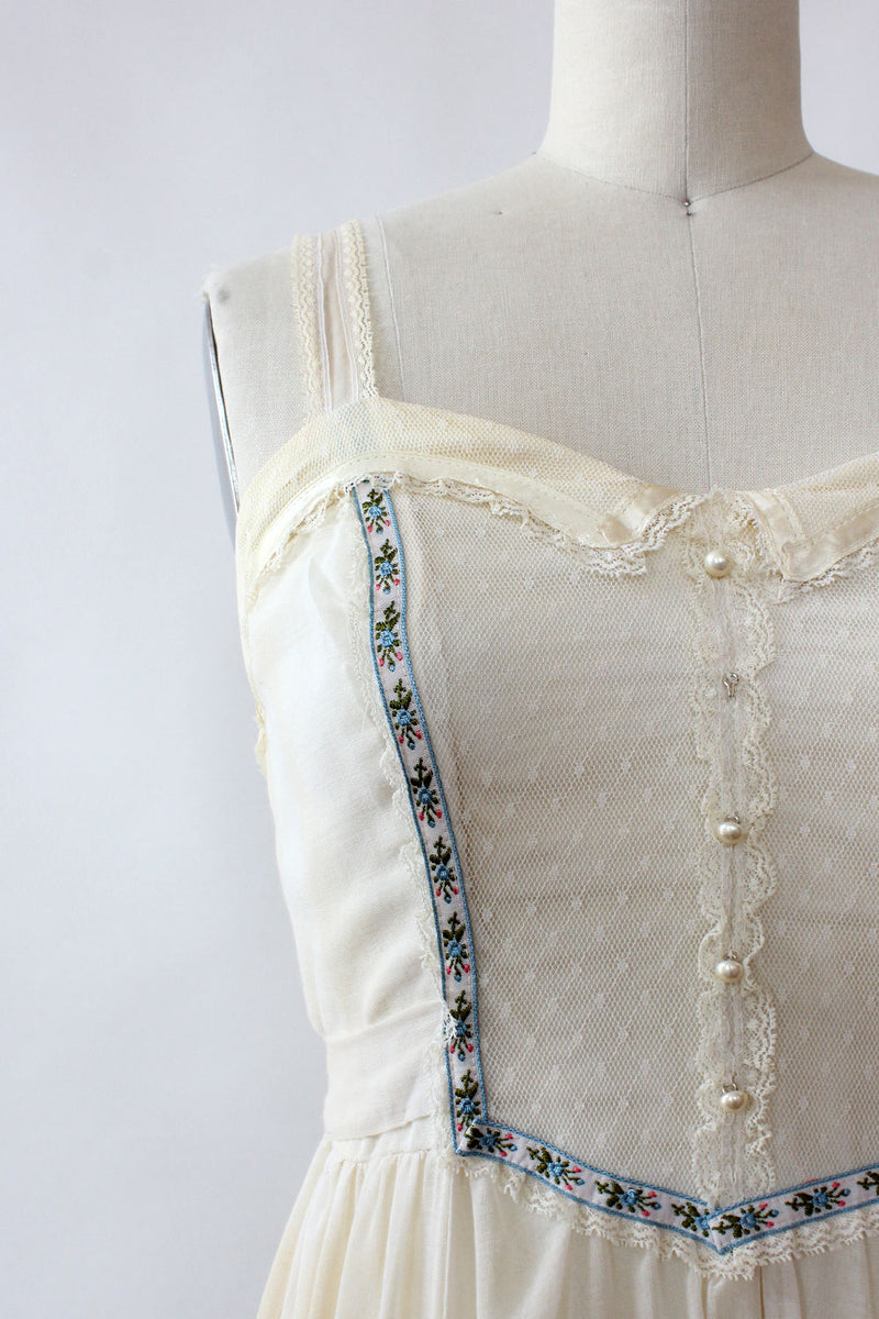 Gunne Sax Ivory Gauze Maxi Dress XS